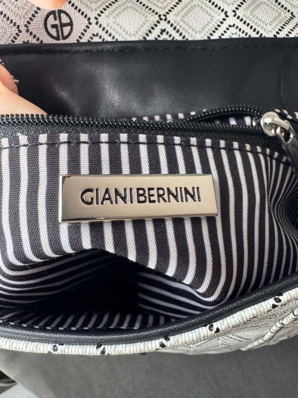 Giani Bernini Mini Backpack Convertible Crossbody Black White Logo Bag - Picture 3 of 12